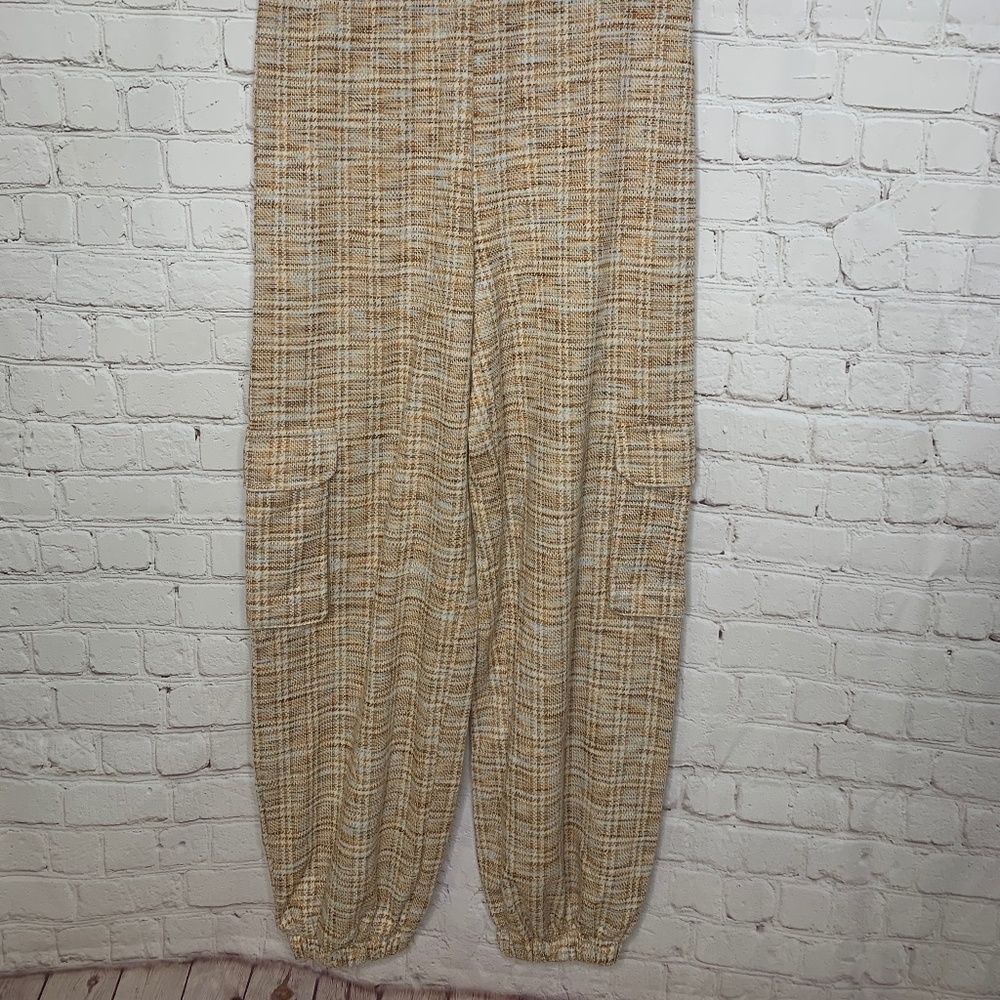 UO Plaid Cargo Joggers high waisted sweatpants neutral sz small medium